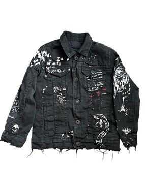 Jordan Craig Kids Denim Jean Jacket Size 6 Black Legacy Edition Graffiti Grunge